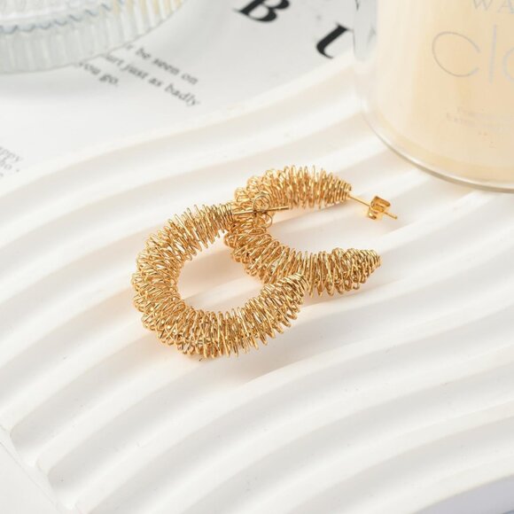 Gold Thick Twisted Stainless Steel Hoop Earrings for Women, 40mm Diameter, Light - Picture 5 of 5